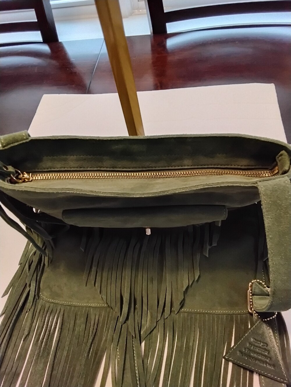Sorial Olive Green Suede Fringe Crossbody Shoulder Bag - Picture 7 of 7